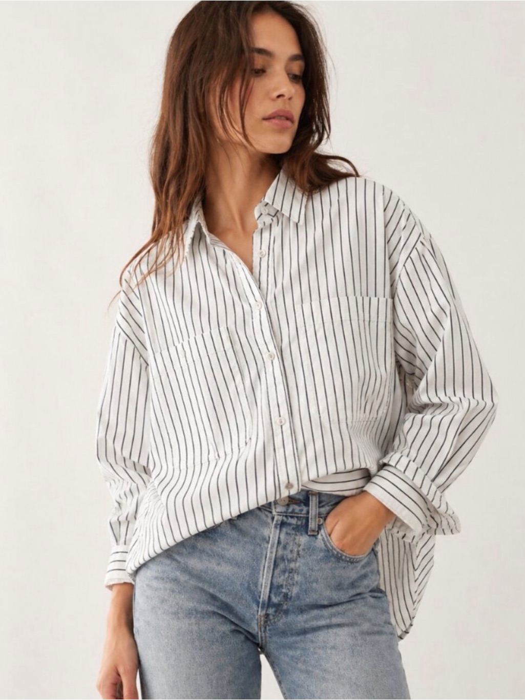 Pistola Samantha Oversized Button Up Shirt Black White Stripe Size Large